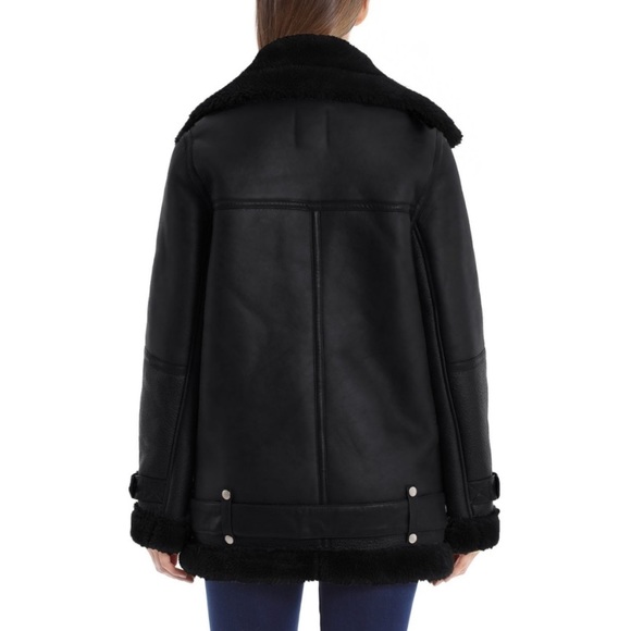 Avec Les Filles Faux Shearling Black Biker Jacket - Picture 5 of 14